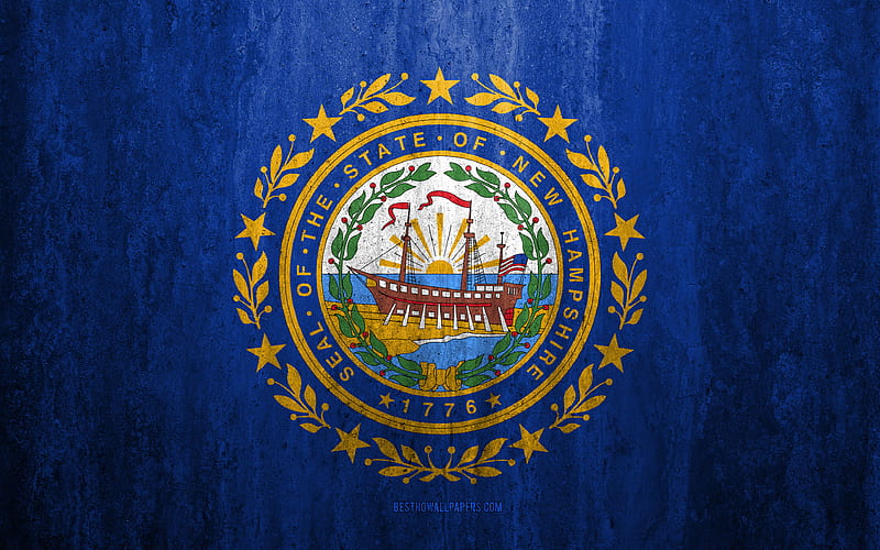 Flag of New Hampshire stone background, American state, grunge flag, New Hampshire flag, USA, grunge art, New Hampshire, flags of US states, HD wallpaper