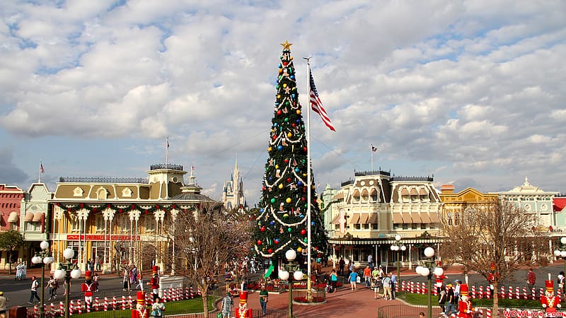 Main Street U.S.A.: The Magic Kingdom's giant Christmas tree!, USA Christmas, HD wallpaper