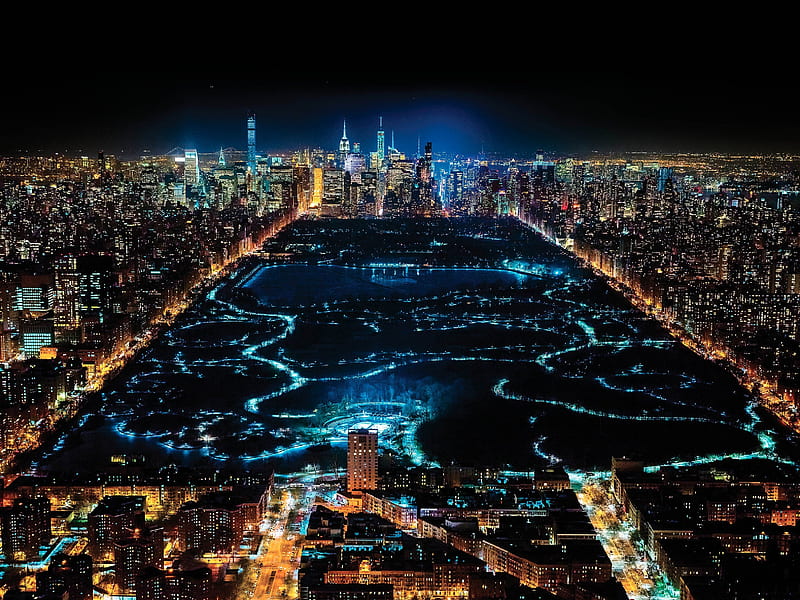 New York Night Lights, Cities, New York City, USA, Manhattan, Central Park, HD wallpaper