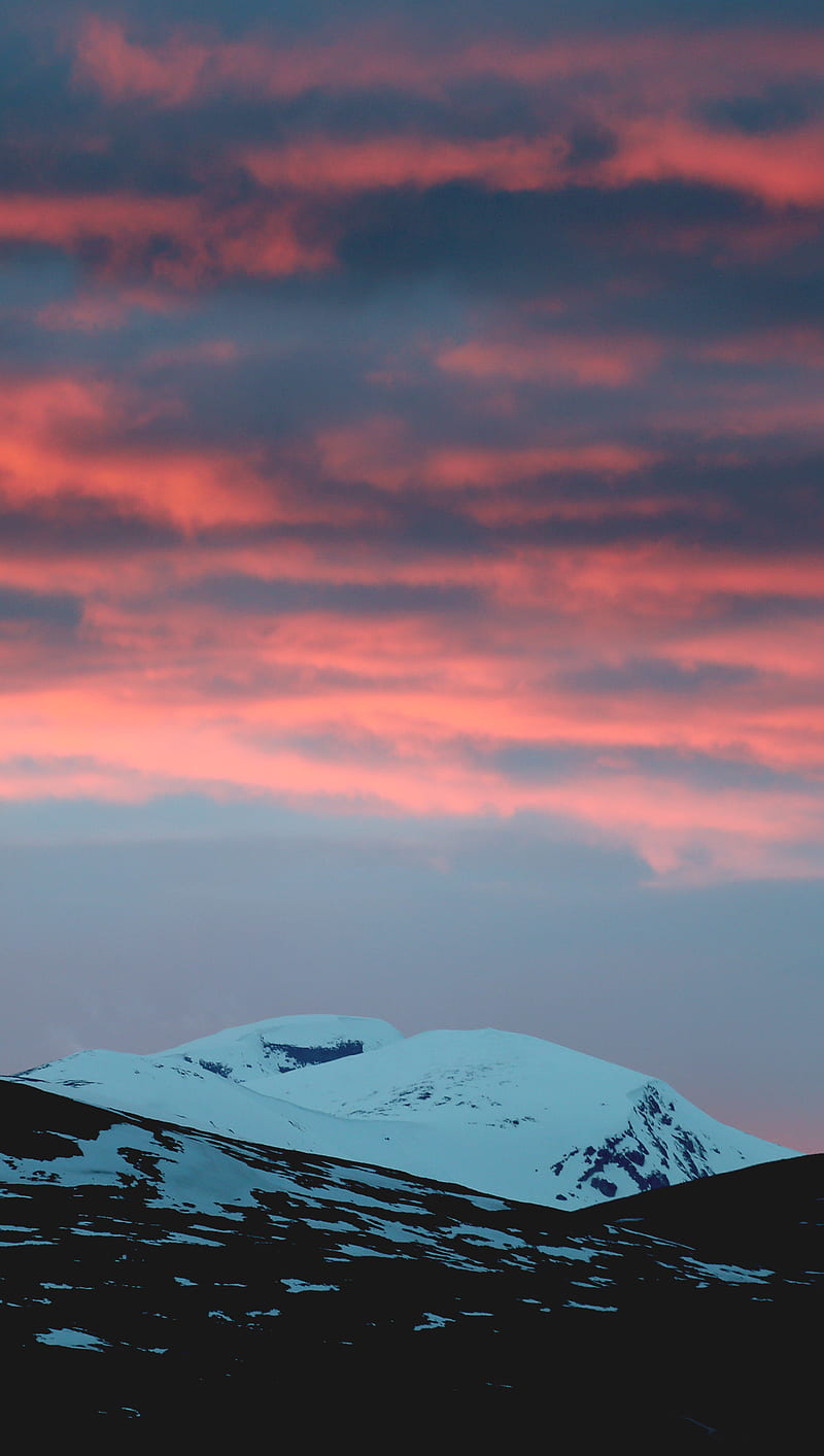 Snow Mountain Sunset, dovre, mountains, nature, norway, skies, HD phone wallpaper