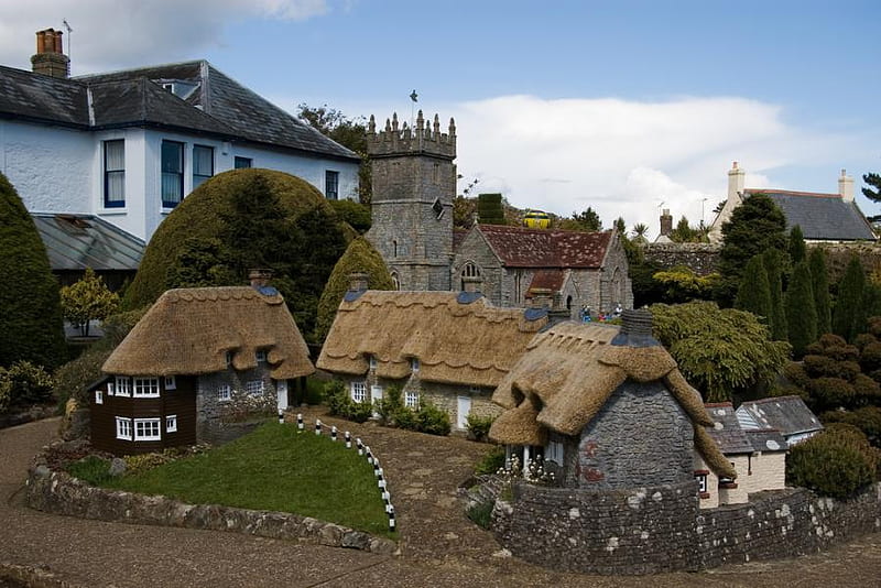 Model Village-Isle of Wight, house, model, thatched, small, HD wallpaper