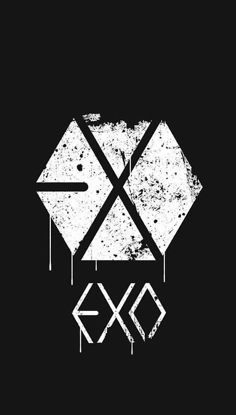 EXO, black and white, k-pop, logo, HD phone wallpaper