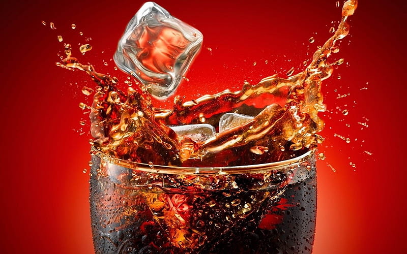 coca cola ice glass splashes-food drinks, HD wallpaper
