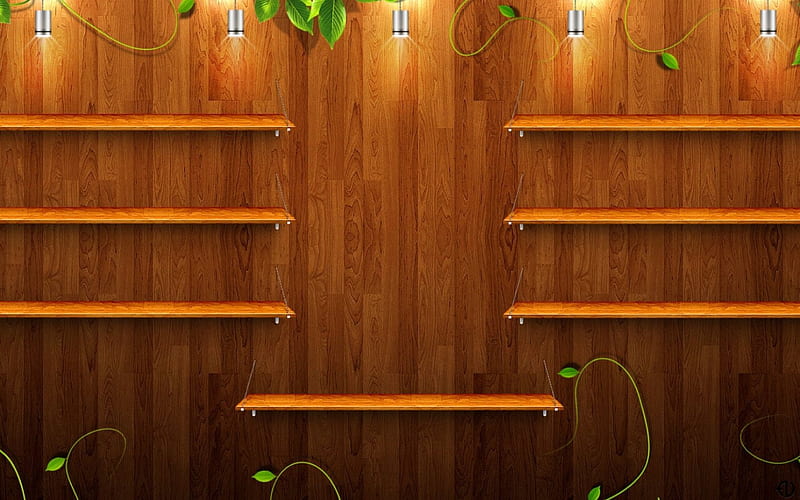 Shelves, green, texture, wood, light, HD wallpaper