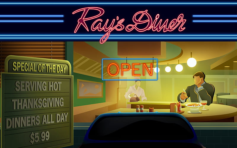 Rays Dinner, dinner, cool, holiday, bar, thanksgiving, night, HD wallpaper