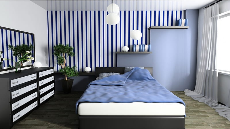 Bedroom Interior Design Blue, HD wallpaper