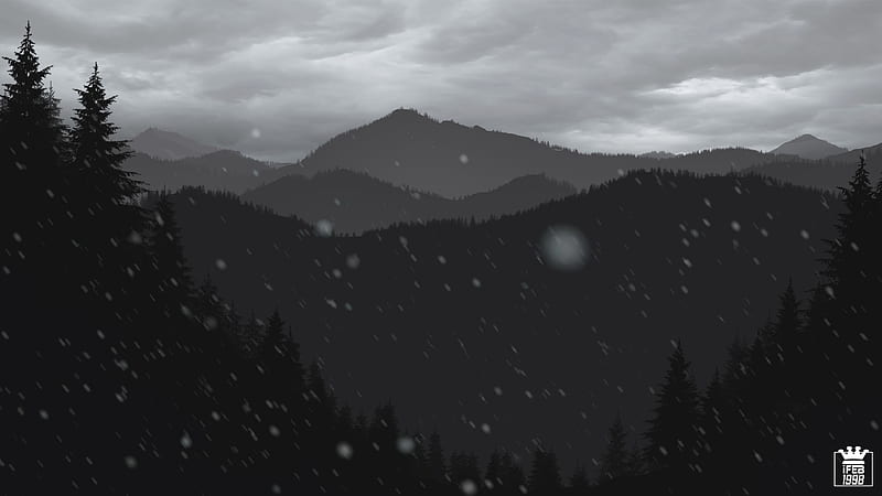 mountains, forest, trees, snow, vector, art, HD wallpaper