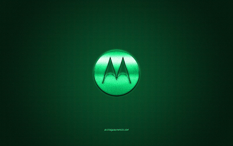 Motorola logo, green shiny logo, Motorola metal emblem, for Motorola smartphones, green carbon fiber texture, Motorola, brands, creative art, HD wallpaper