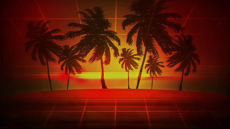 retrowave, tropical, palm tree, vaporwave, sunlight, HD wallpaper