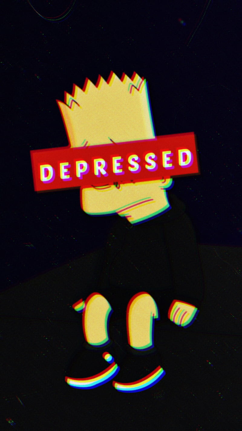 Depressed Simpson, black, black and red, depressed, depression, fake, love, sad, simpson, trending, HD phone wallpaper