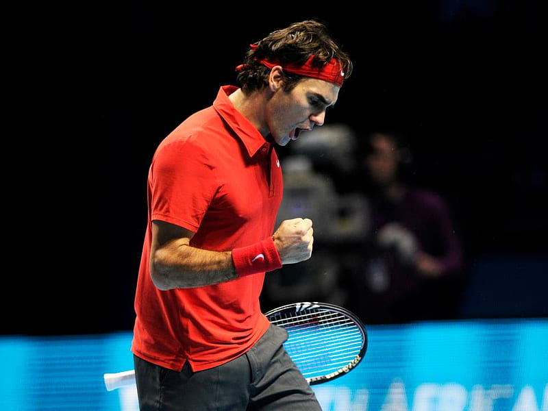 federer, masculino, tenista, raquet, camiseta roja, brazo fuerte, Fondo de pantalla HD | Peakpx