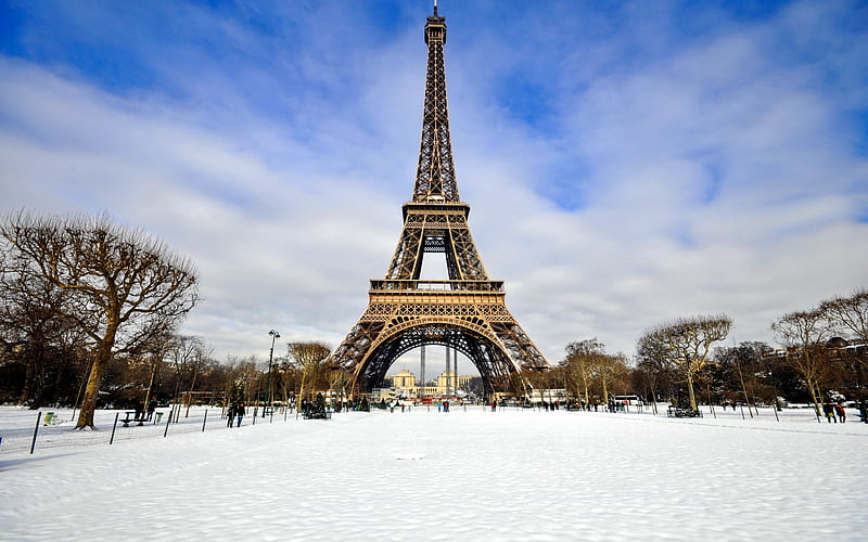 Paris, Winter France, Eiffel Tower, Champs Elysees, Paris attractions, snow, Paris landmarks, HD wallpaper