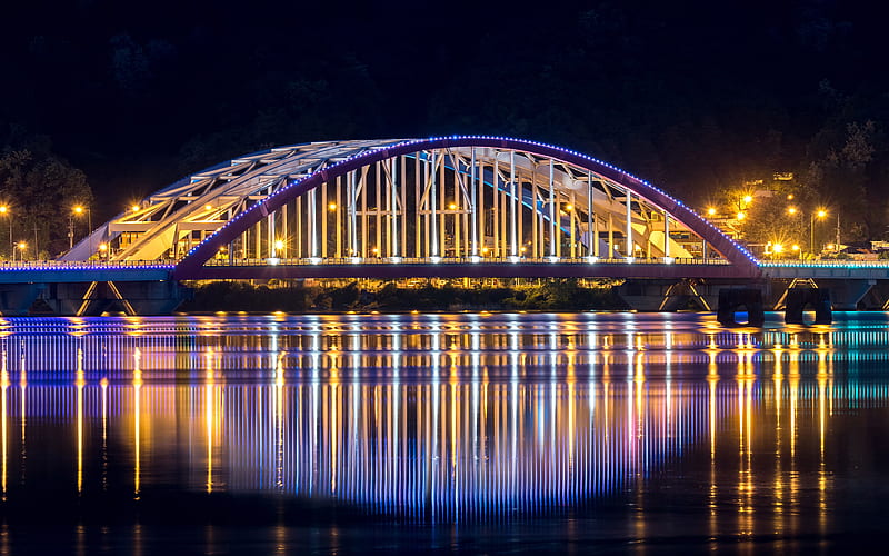 Seoyang Bridge, Seoyang River, Seoul, night city lights, South Korea, Gangwon Province, HD wallpaper