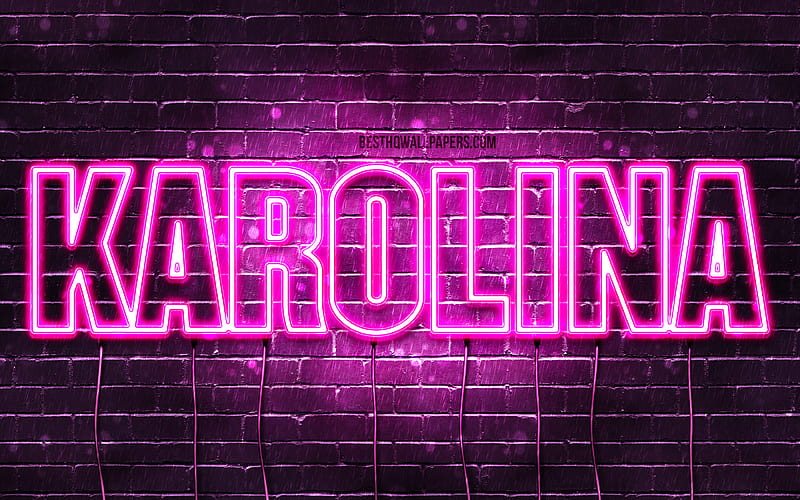 Karolina with names, female names, Karolina name, purple neon lights, Happy Birtay Karolina, HD