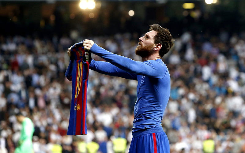 Lionel Messi, Barcelona FC, shows T-shirt, football, Spain Leo Messi, La Liga, HD wallpaper