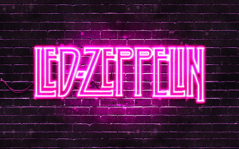 Led Zeppelin purple logo purple brickwall, british rock band, Led Zeppelin logo, music stars, Led Zeppelin neon logo, Led Zeppelin, HD wallpaper