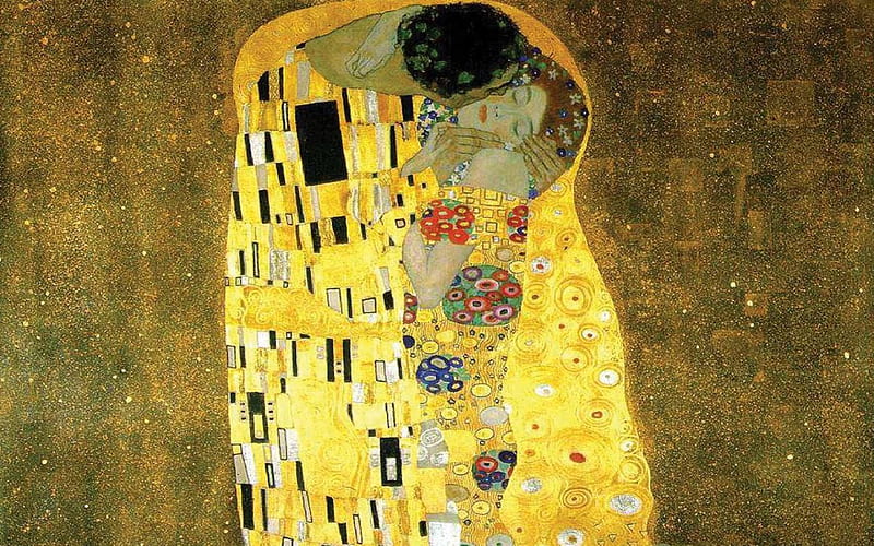 Gustav Klimt: The Kiss, gustav klimt, art, romance, unconditional love, graphy, gold, love, painting, embrace, HD wallpaper