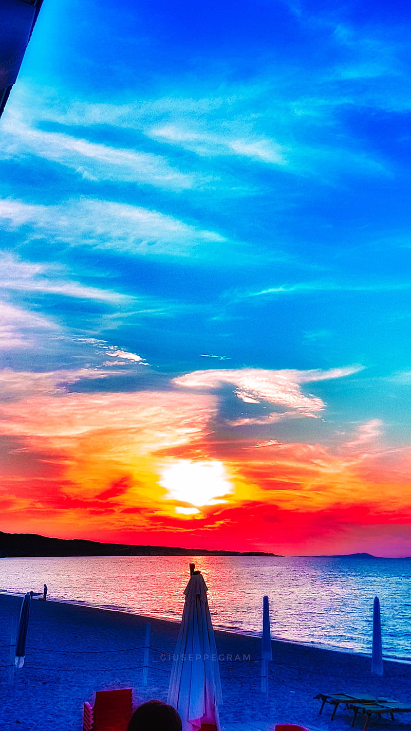 Sunset in sardinia, beach, blue, cloud, orange, sea, sky, sun, HD phone ...
