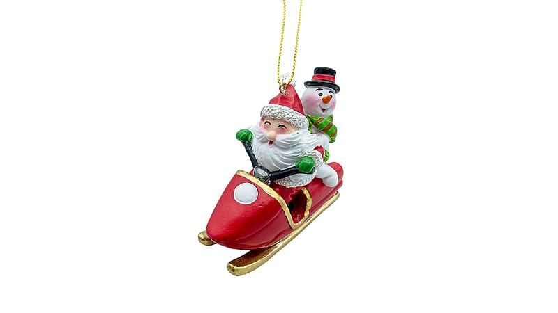 Santa Claus Riding A Gold Ski Red Snowmobile Sleigh with Snowman Christmas Tree Hanging Ornament : Home & Kitchen, Christmas Sled, HD wallpaper