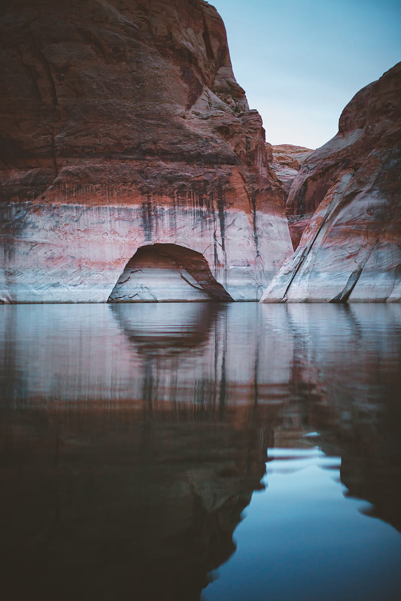 cave, rocks, lake, reflection, HD phone wallpaper