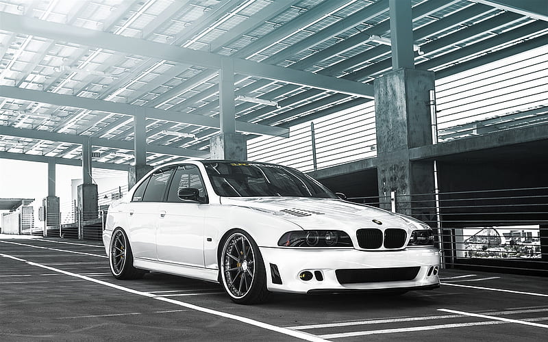 BMW M5, parking, E39, tuning, BMW 5-series, german cars, white e39, BMW, HD wallpaper