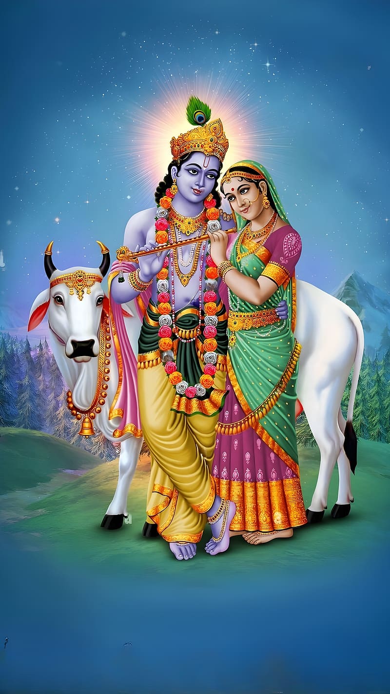 Radha Krishna Beautiful, Cow Background, lord, god, kanha, HD ...