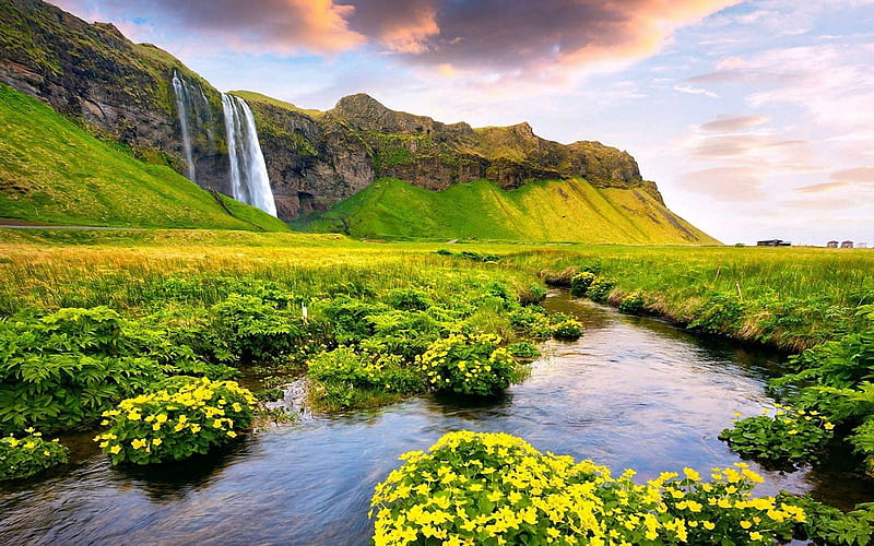 Iceland In Spring, nature, iceland, landscape, waterfall, spring, waterfalls, HD wallpaper