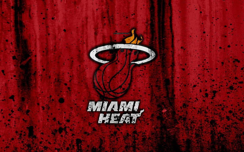 Miami Heat, grunge, NBA, basketball club, Eastern Conference, USA, emblem, stone texture, basketball, Southeast Division, HD wallpaper