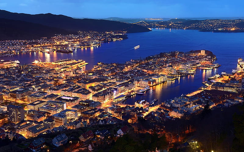 Bergen, Norway, coast, evening, Hordaland, Western Norway, North Sea, harbor, HD wallpaper