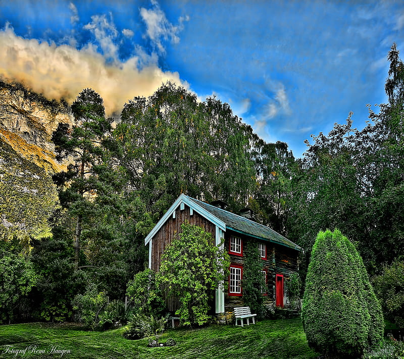 A little farmhouse, mountains, nature, norway, summer, HD wallpaper