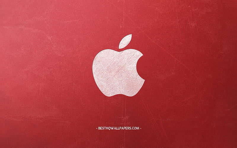 Apple, White chalk logo, creative art, red retro background, retro style, emblem, Apple logo, HD wallpaper