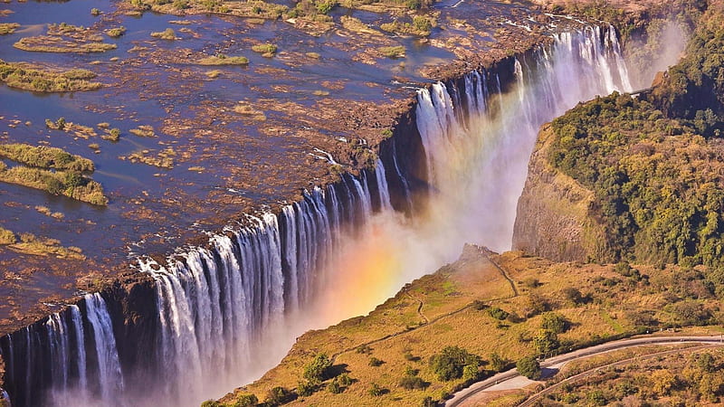 the great victoria falls in zambia, gorge, river, falls, mist, HD wallpaper