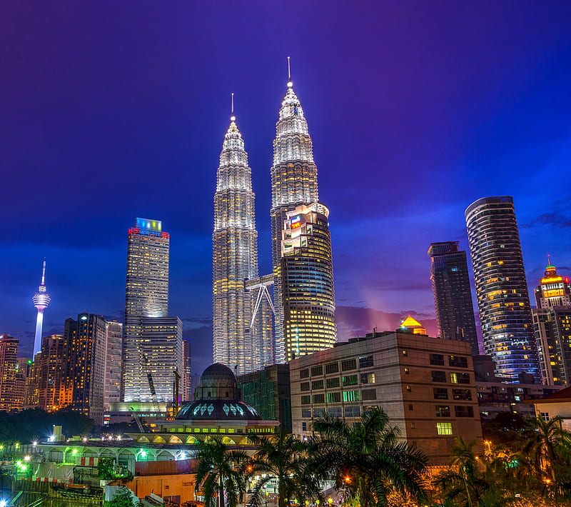 Malaysia, cities, night, skyscrapers, HD wallpaper | Peakpx