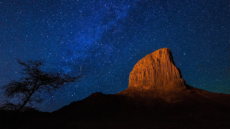Africa Algeria Desert Hoggar Mountains Milky Way Mountain Sahara Sky Stars Tassili N'Ajjer African, HD wallpaper