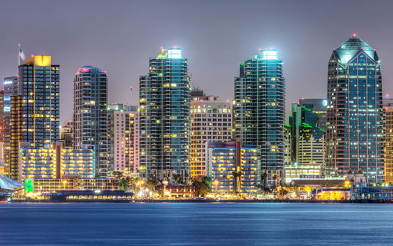 San Diego modern buildings, cityscapes, nightscapes, USA, America, HD wallpaper