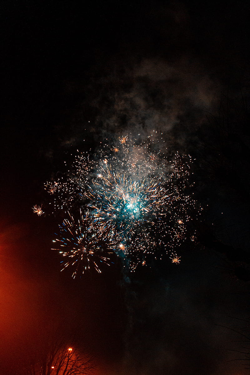 fireworks, sparks, smoke, sky, night, HD phone wallpaper