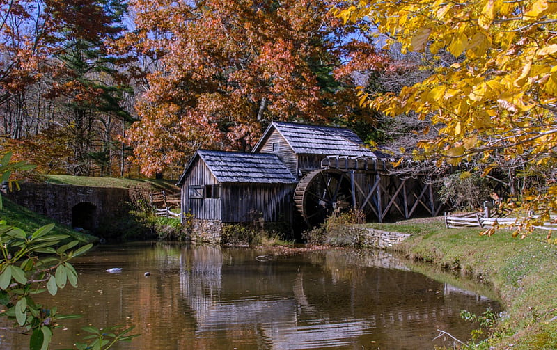 Mabry Mill in the Fall, Water, USA, Heritage, Watermill, HD wallpaper
