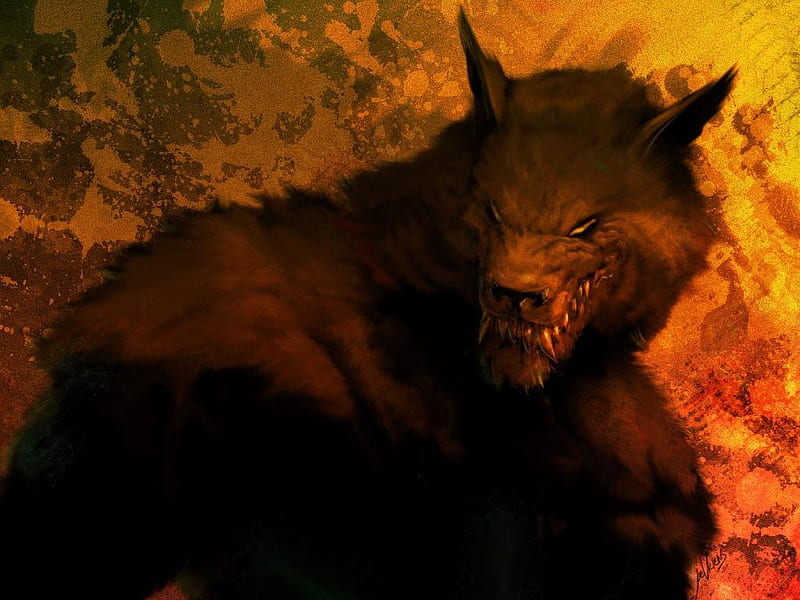 Werewolf, red, fantasy, brown, dark, scary, black, evil, HD wallpaper