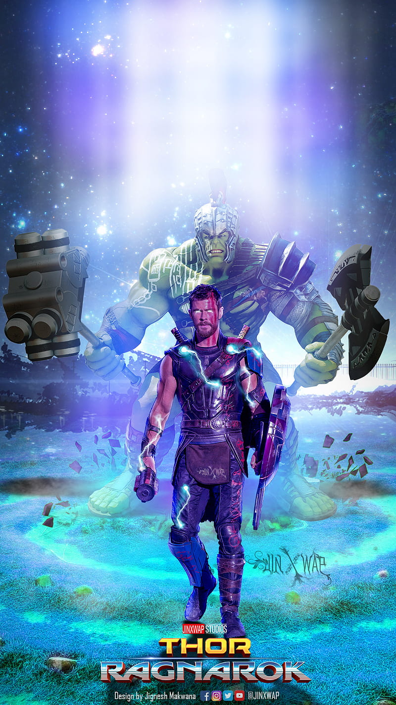 Marvel Thor Ragnarok, edit, god, hulk, hop, smash, sparks, thunder love, HD phone wallpaper
