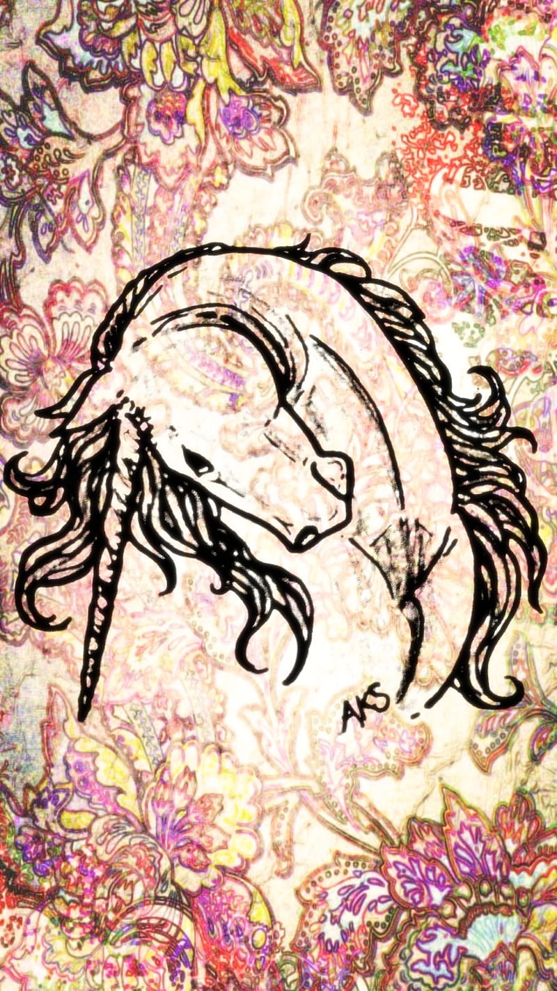 Unicorn Curve Art, designs, drawn, fantasy, floral, flower, horse, magic, myth, HD phone wallpaper