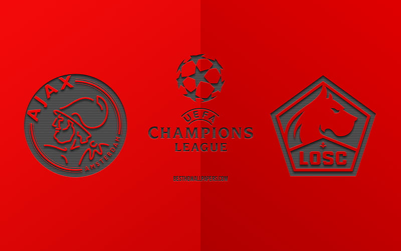 Ajax Amsterdam vs LOSC Lille, football match, 2019 Champions League, promo, red background, creative art, UEFA Champions League, football, LOSC Lille, HD wallpaper