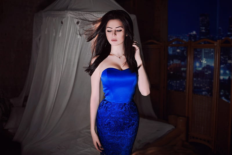 Blue Dress Model, model, girls, dress, blue, blue-dress, HD wallpaper