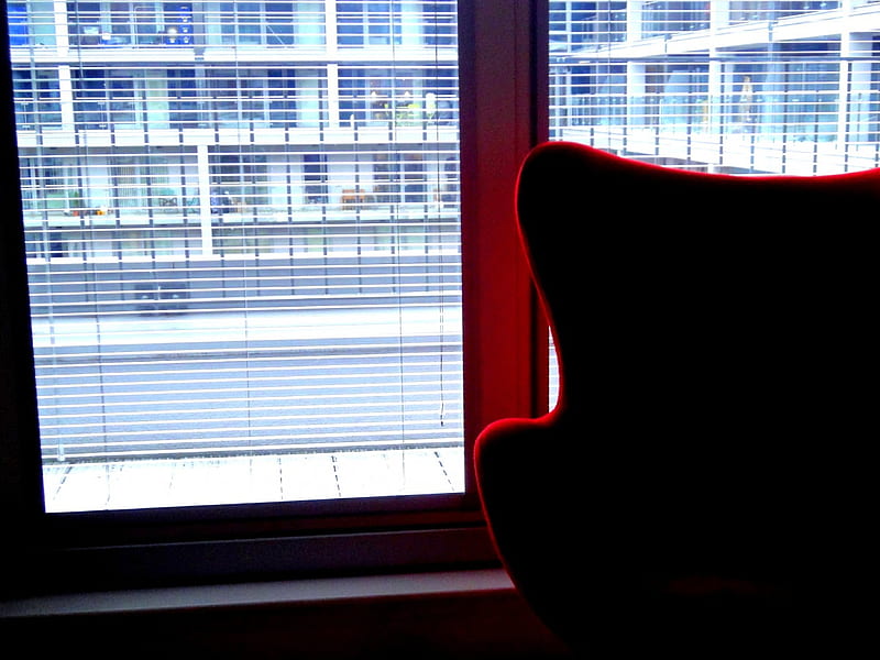 Futile waiting, red, chair, wait, snow, HD wallpaper