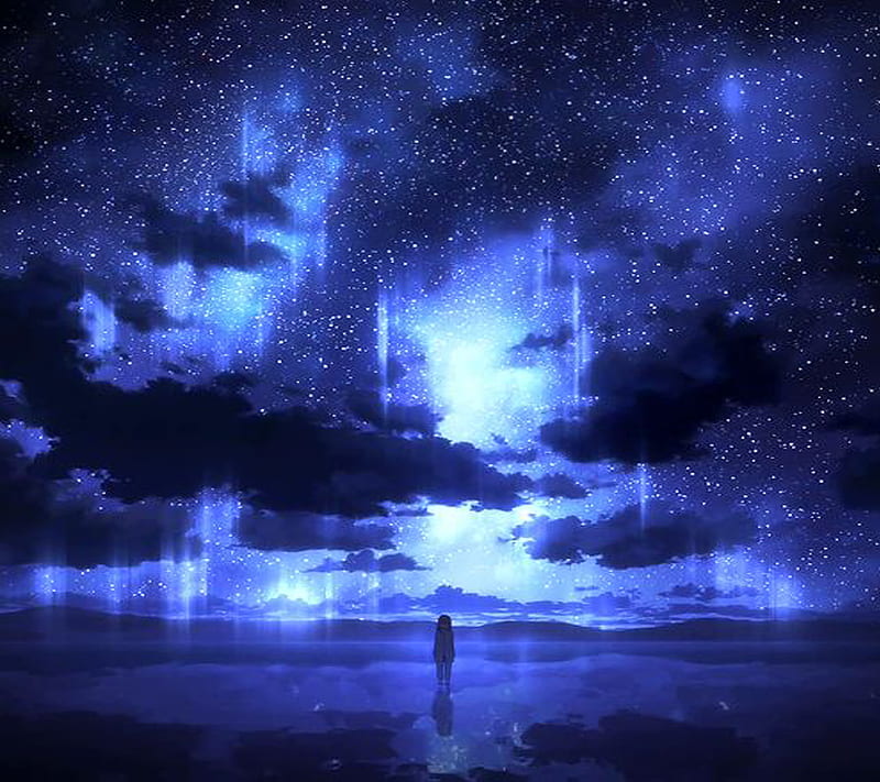 Clouds and Stars, anime, art, night, sky, water, HD wallpaper