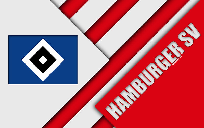 Hamburger SV red white abstraction, material design, HSV emblem, german football club, logo, Bundesliga, Hamburg, Germany, HD wallpaper