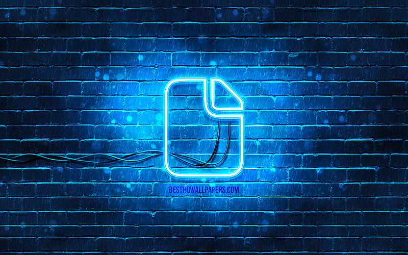 File neon icon blue background, neon symbols, File, neon icons, File sign, computer signs, File icon, computer icons, HD wallpaper
