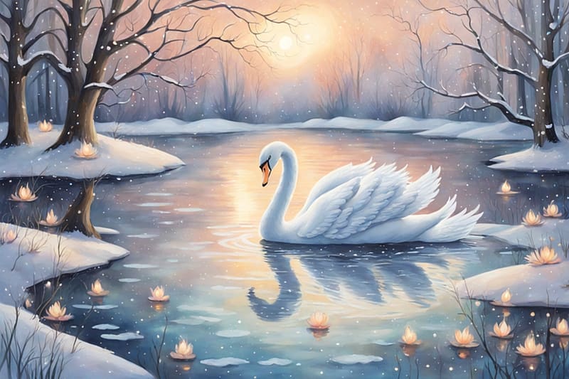 A beautiful fairy swan on a pond, tavirozsa, madar, hattyu, tavacska, fak, ho, napfeny, tel, havas, HD wallpaper