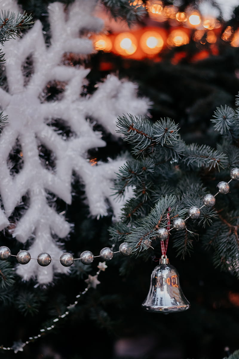 christmas tree, garland, bell, decoration, christmas, new year, HD phone wallpaper