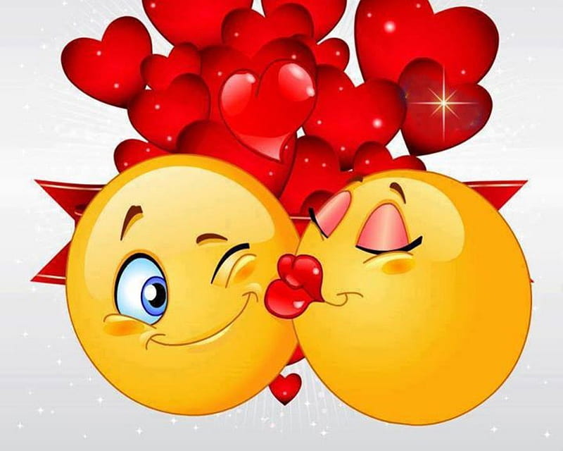 Love and kisses to my friends, cute, love, corazones, lips, smileys, HD wallpaper