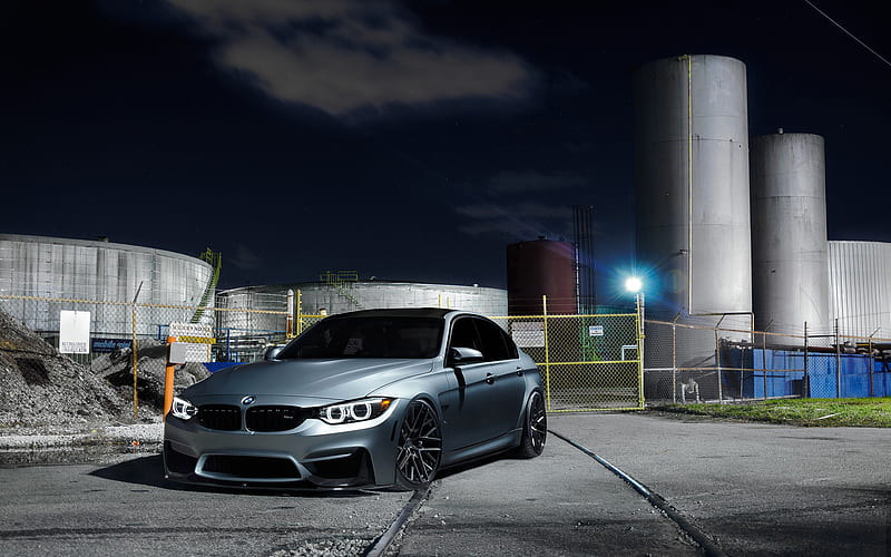 BMW M3, factory, F80, tuning, 2018 cars, silver m3, stance, german cars, BMW, HD wallpaper